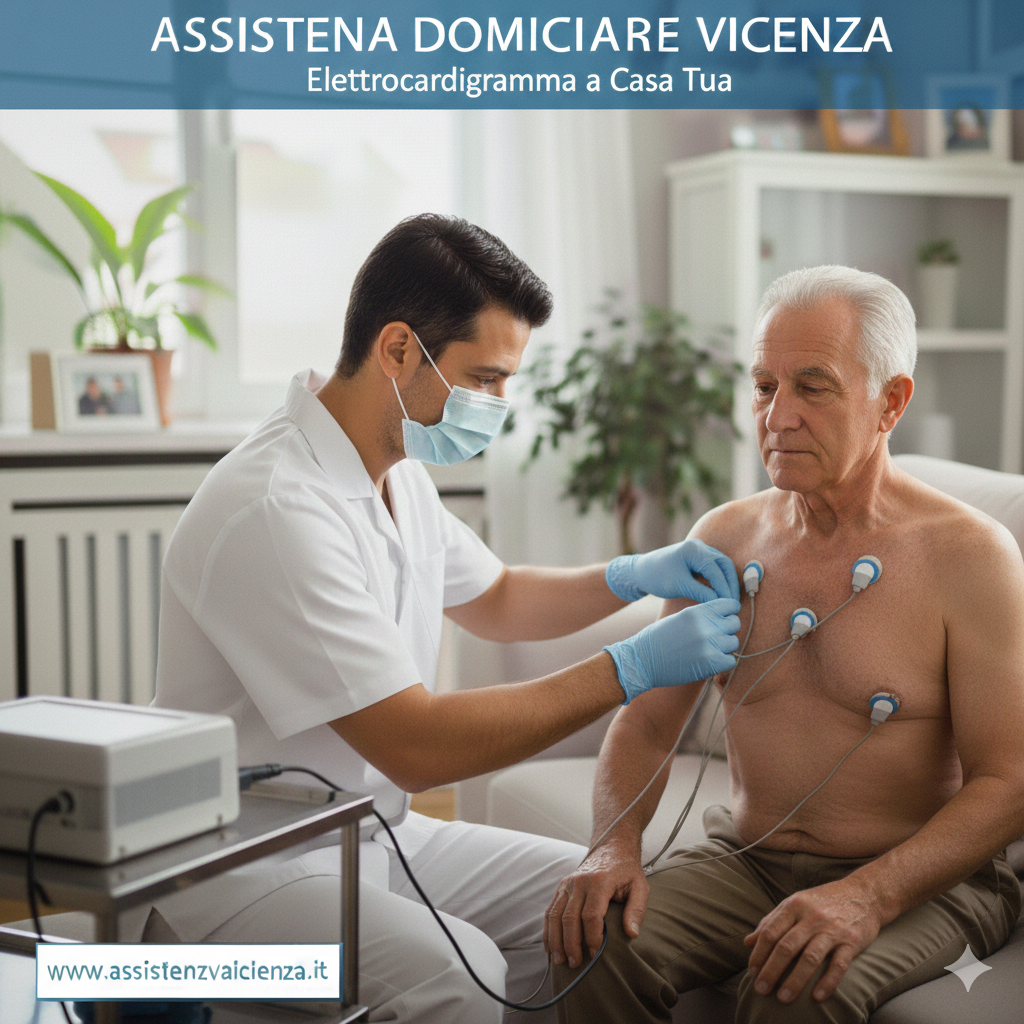 Infermiere che esegue un elettrocardiogramma ECG a domicilio a un paziente a Vicenza